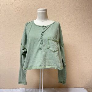 Urban Outfitters Green Long Sleeve Henley Top